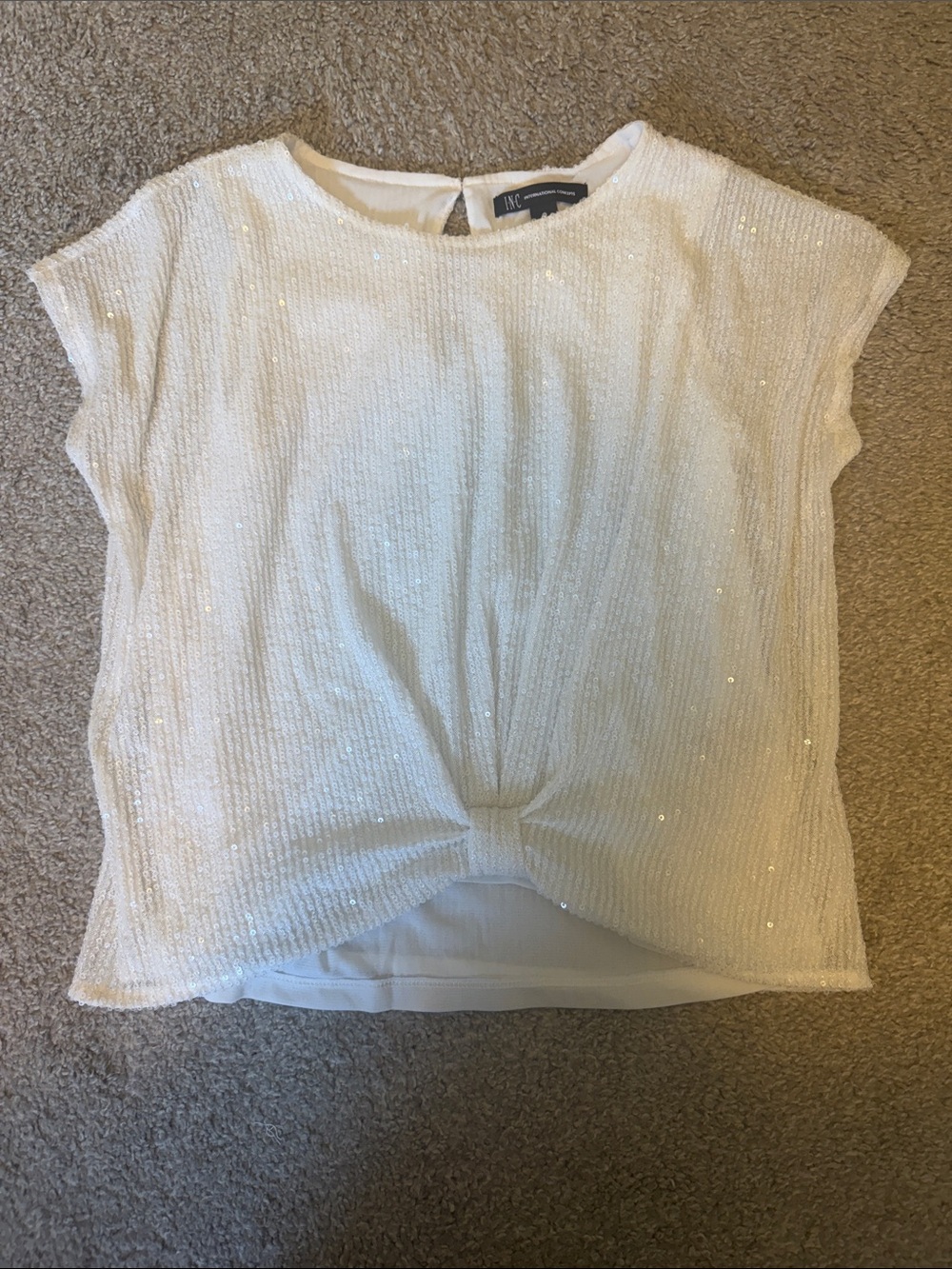 INC International Concepts Ivory Sequin Twist-Front Top